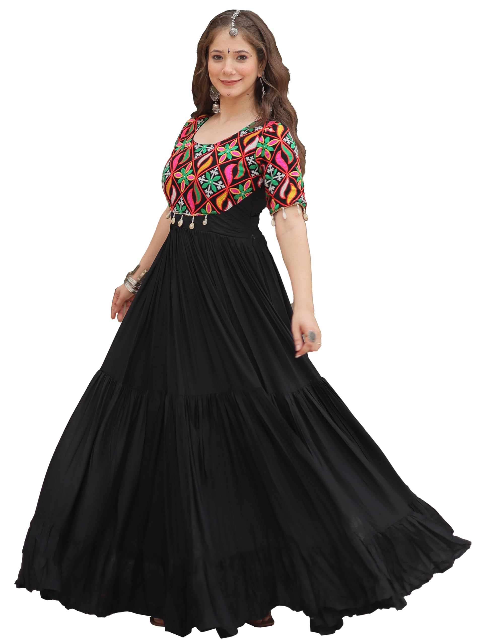 Wedani Georgette Anrakali Kurta Set for Women (in, Alpha, M, Regular, Black)