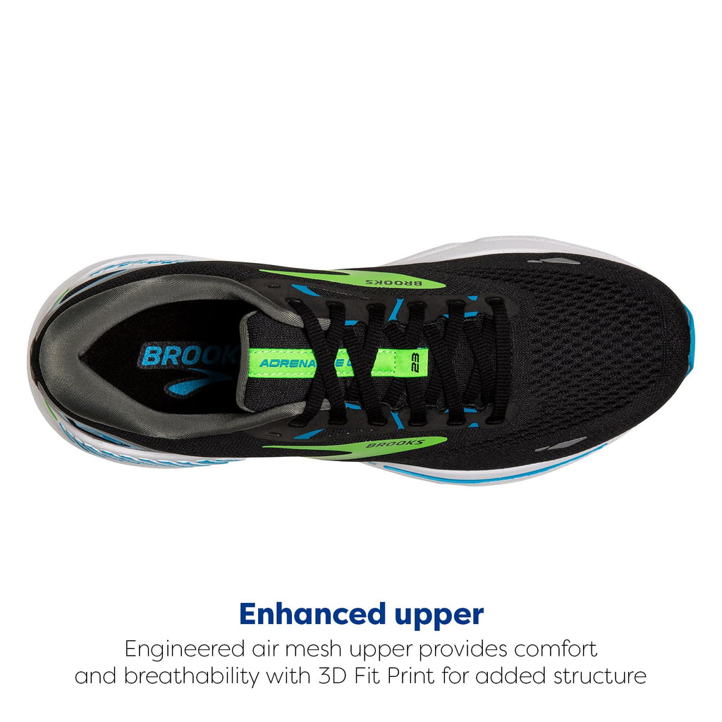 Brooks Mens Adrenaline GTS 23 Supportive Running Shoe - Black/Hawaiian Ocean/Green - 10 Narrow