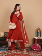 Varanga Women Crepe Zari And Sequins Embellished Lace Detailed Anarkali Kurta Set With Dupatta
