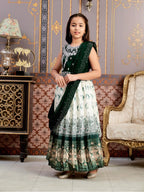 Aarika Girls Ethnic Wear Dark Green-Cream Colour Mirror Embroidery Georgette Lehenga Choli Set With Attached Dupatta-4-15 Years