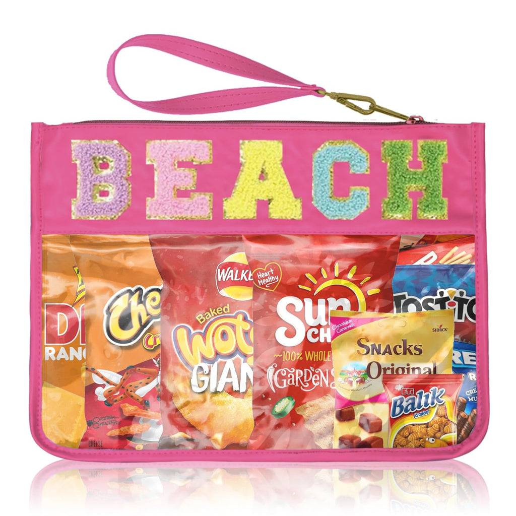 Siwara Beach Bags Sunscreen Bag Summer Essentials Clear Pouch Travel Makeup Bag Beach Essentials Chenille Letter Bags for Zipper