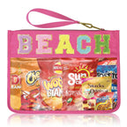 Siwara Beach Bags Sunscreen Bag Summer Essentials Clear Pouch Travel Makeup Bag Beach Essentials Chenille Letter Bags for Zipper