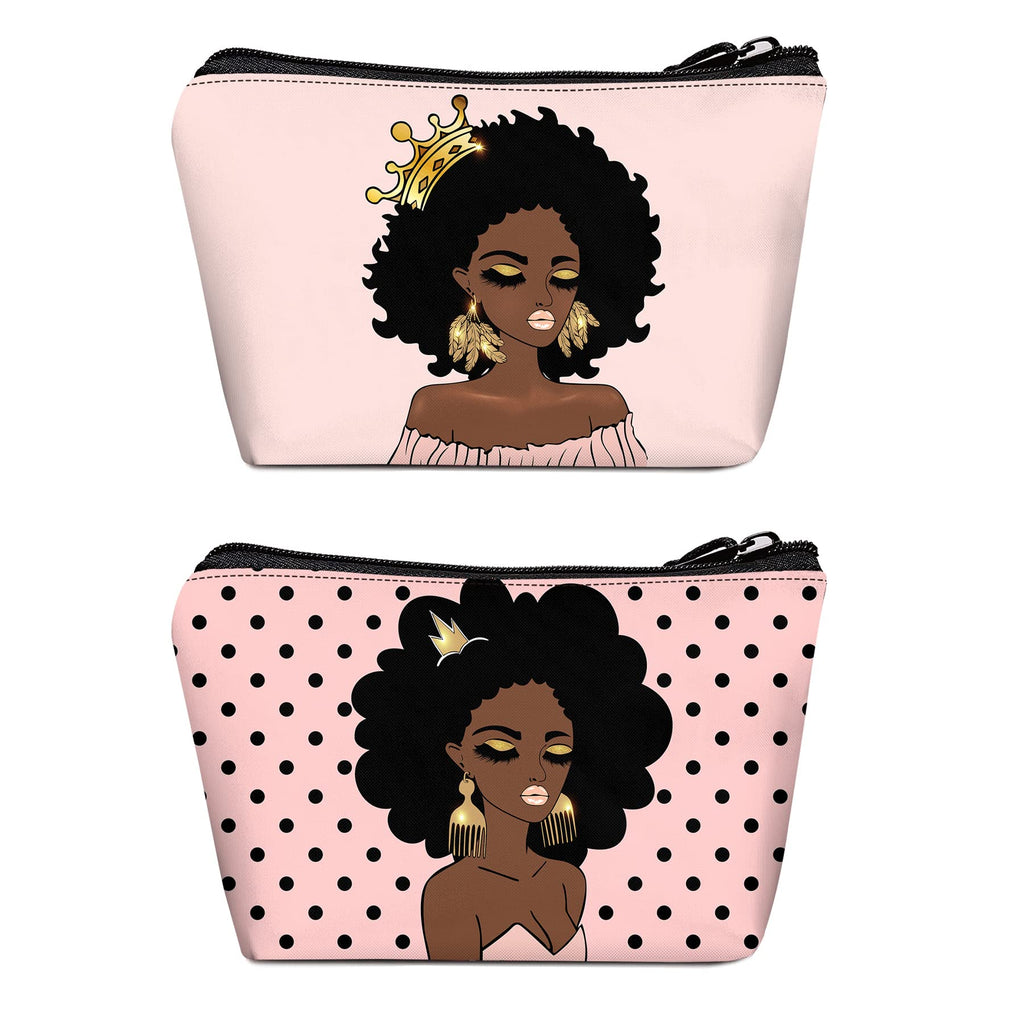 BDAWQUG Cosmetic Bag for Black Women African Queen Art Printing Fashion Makeup Bags 2 Pack Roomy Black Toiletry Pouch Travel Acc
