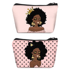 BDAWQUG Cosmetic Bag for Black Women African Queen Art Printing Fashion Makeup Bags 2 Pack Roomy Black Toiletry Pouch Travel Acc
