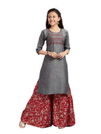 Aarika Girls Casual Wear Grey Colour Tribal Print Cotton Kurti (9-16 Years)
