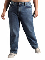 High Star Women Plus Size Straight Fit Pure Cotton High-Rise Light Fade Jeans