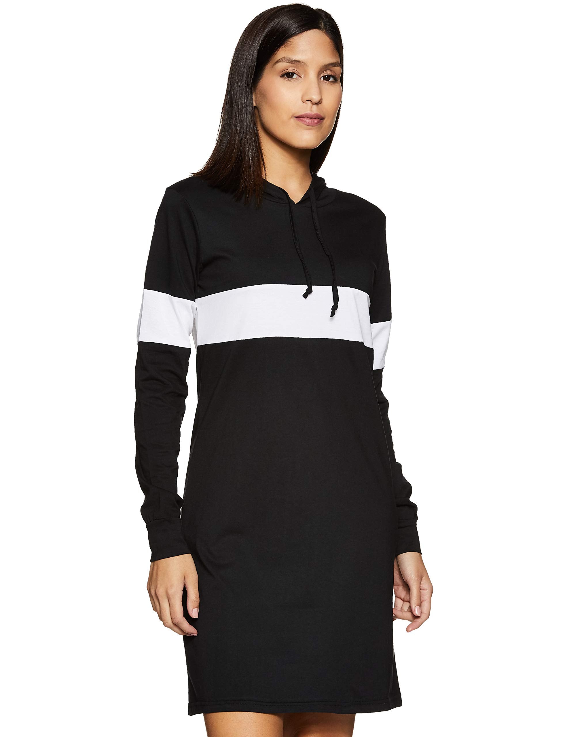 Miss Chase WomenS Super Comfortable Round Neck Full Sleeves Cotton Solid Hooded Knee-Long Dress | 4 Colors(Mcaw17D09-89-62-06, 