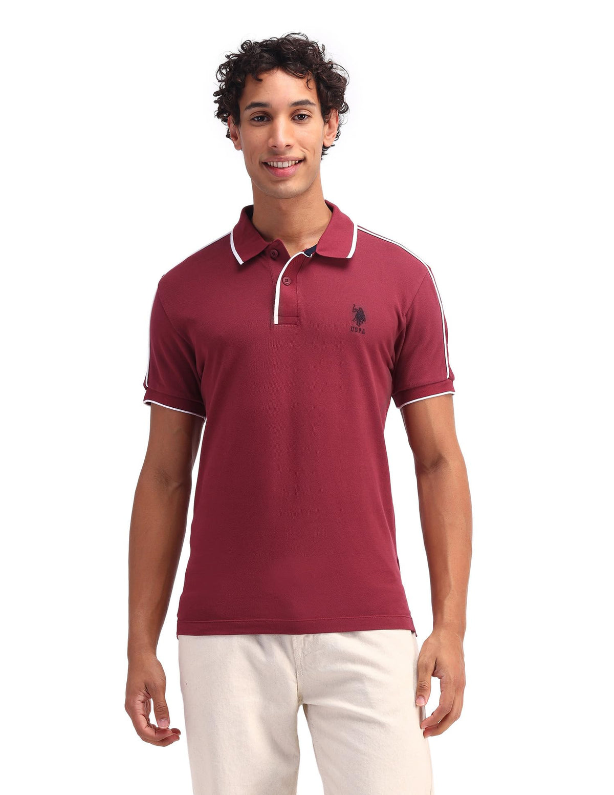 U.S. Polo Assn. Mens Half Sleeve Solid Polo TShirts (Ustshs2281_Maroon_L)