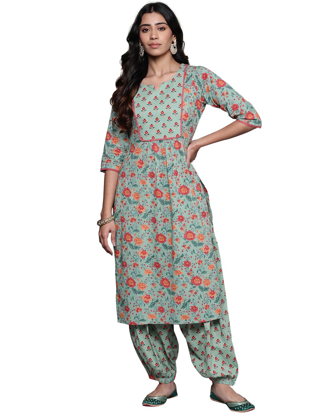 Libas Womens Printed Cotton Straight Kurta With Salwar
