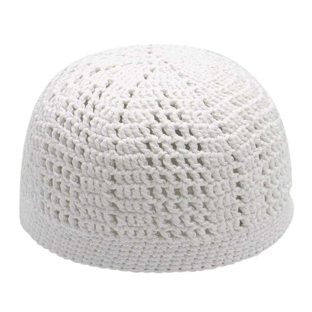 White Kufi Hat Tight & Loose Weave Mix Crocheted Comfortable Cotton Muslim Kufi Topi Skull Prayer Cap (S)