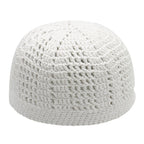 White Kufi Hat Tight & Loose Weave Mix Crocheted Comfortable Cotton Muslim Kufi Topi Skull Prayer Cap (S)