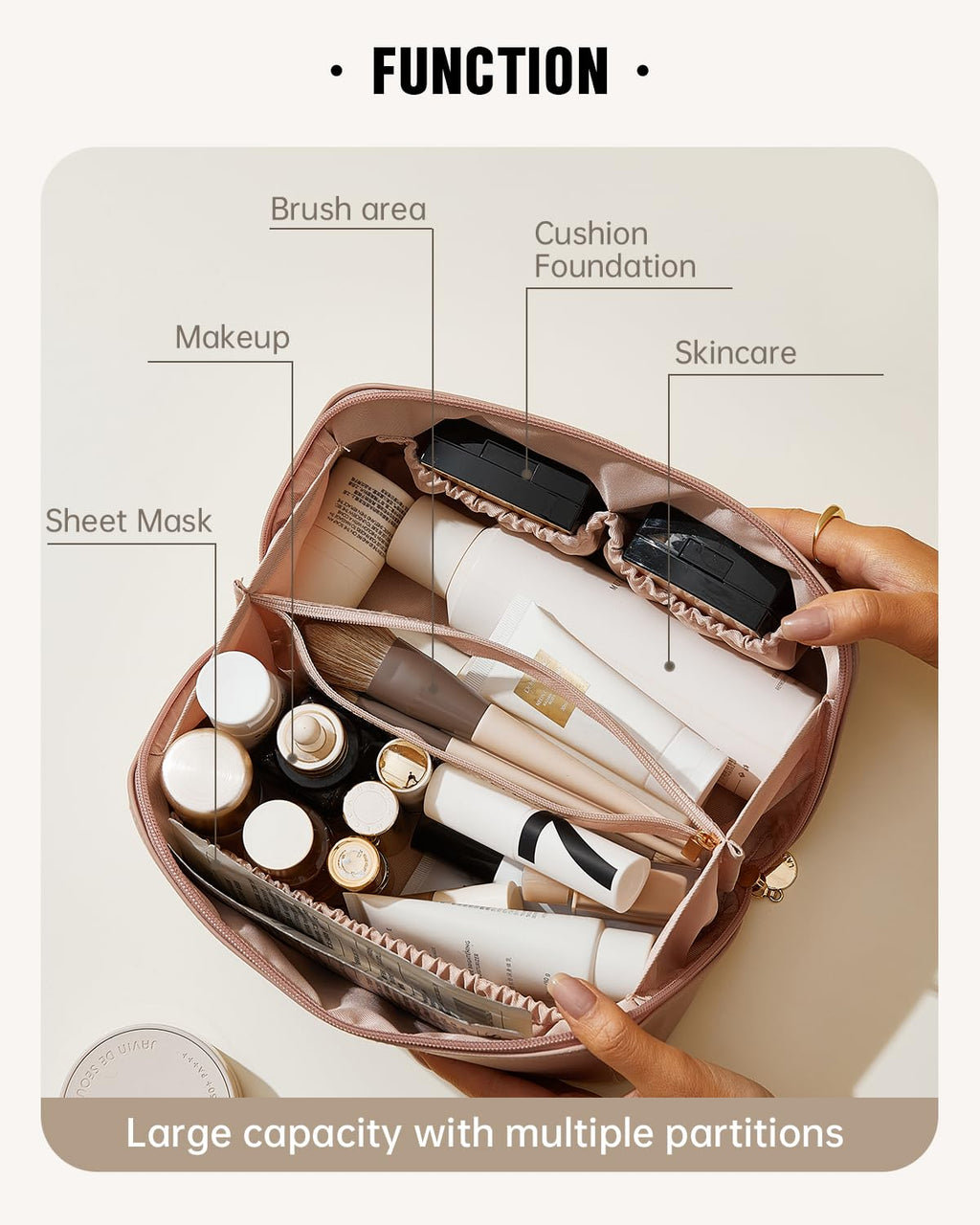 EACHY Travel Makeup Bag,Large Capacity Cosmetic Bags for Women,Waterproof Portable Pouch Open Flat Toiletry Bag Make up Organize