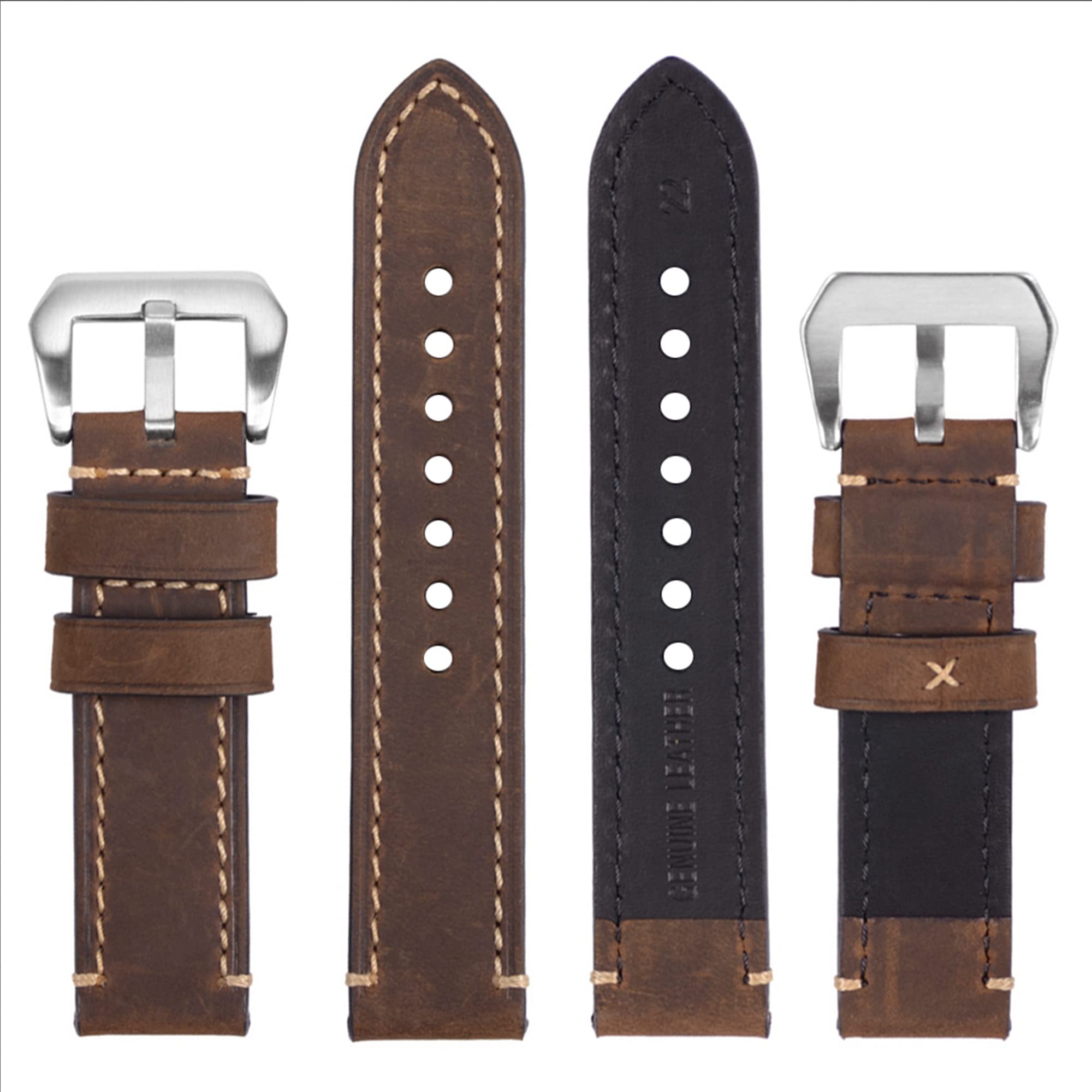 EACHE Mens Leather Watch Band, Crazy Horse Genuine Leather Watchband 22mm Watch Straps in Dark Brown