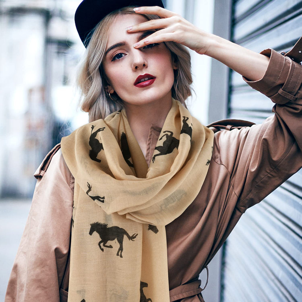 E-Clover Herebuy Cool Animal Print Scarves: Fashionable Horse Print Scarf for Women Mother's Day Gift (Brown&Black)