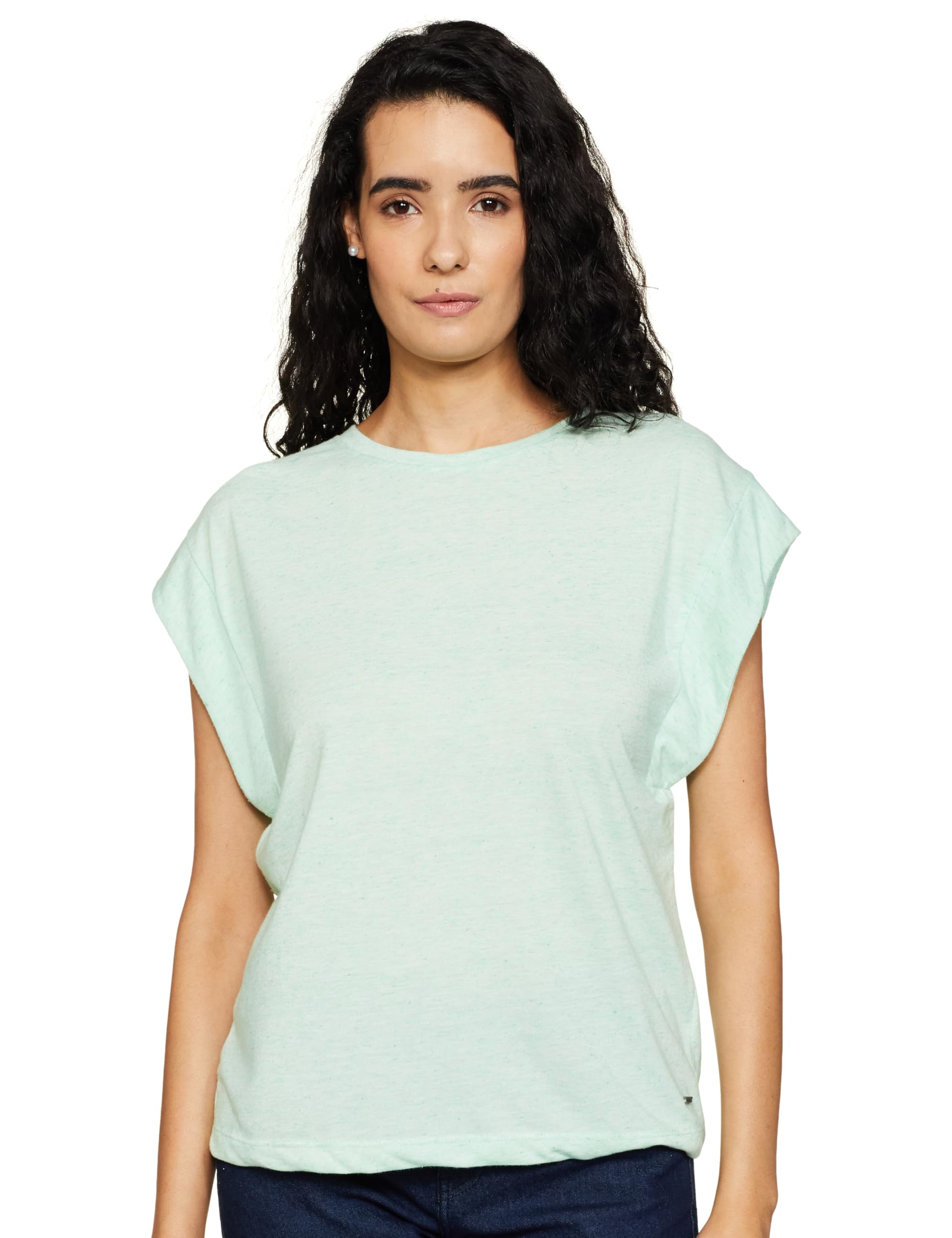 Pepe Jeans Women Polyester Blend Regular Fit Solid T-Shirts,Green,Small
