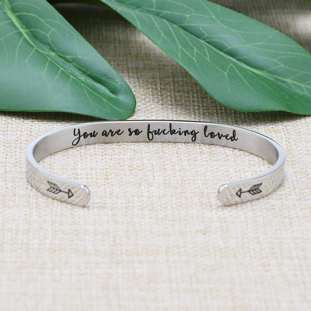Inspirational Gifts for Women Cuff Bracelet for Women Birthday Christmas Day Stainless Steel Jewlery Mantra You Are So Loved