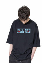 Cotton Four Anime Story Back Printed 3/4 Sleeve Black Oversized T Shirt For Men
