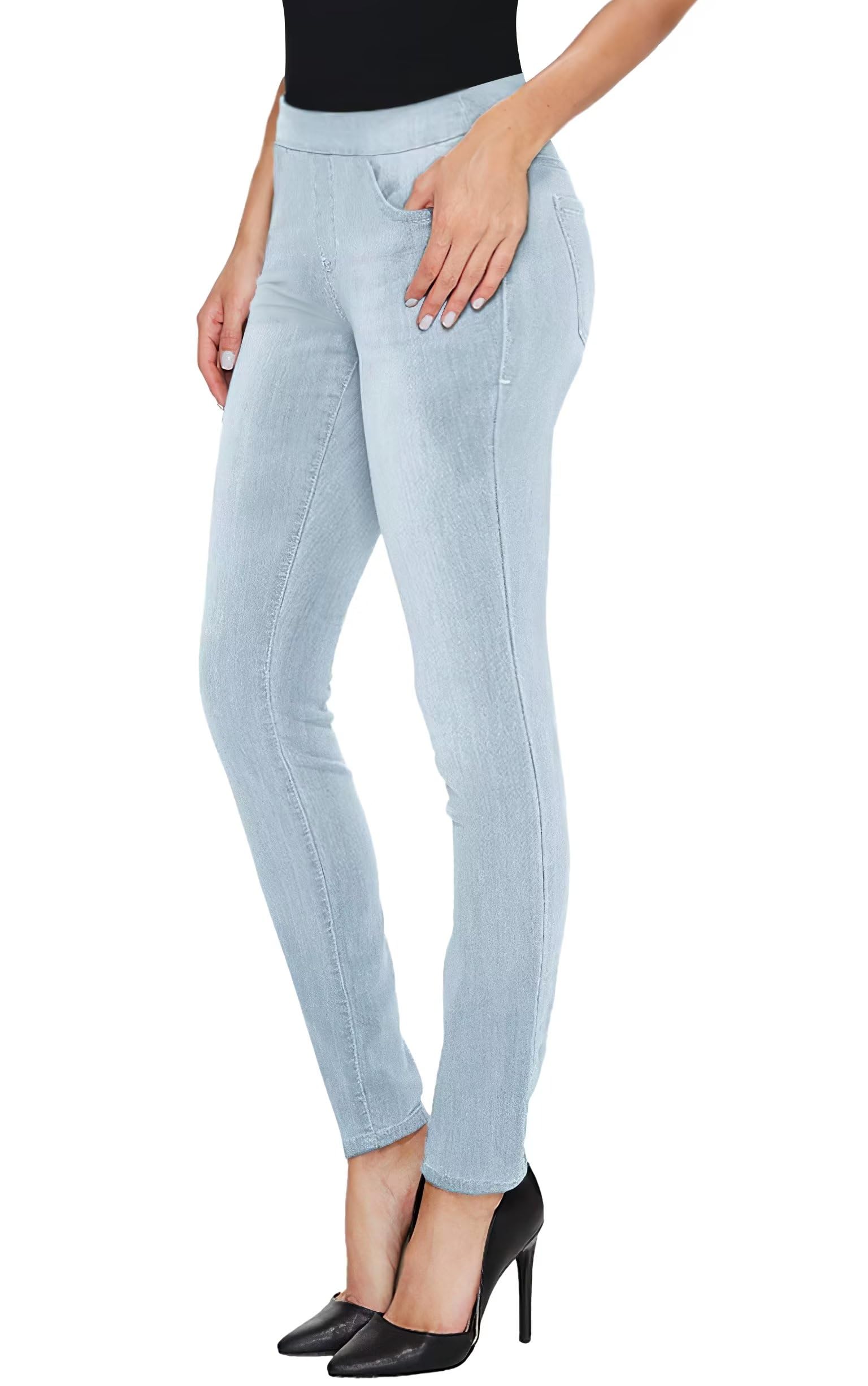 Hybrid & Company Women's Stretchy High Waisted Slim Fit Skinny Leg Pull On Jean P45944SK Light WASH XL Short