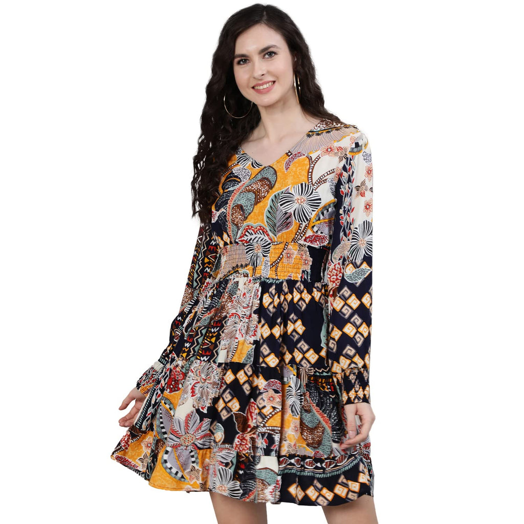 Ishin WomenS Viscose Rayon Multi Coloured Floral Printed Dress