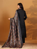 Varanga WomenS Black V-Neck Kurta Set With Ankle-Length Pants & Kalamkari Dupatta  Elegant Ethnic Wear For Festive & Casual Occ