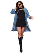 Miss Chase WomenS Polo Neck Full Sleeves Light Weight Denim Knee-Long Shrug (Mcaw24Den90-28-115-06, Blue, Xl)