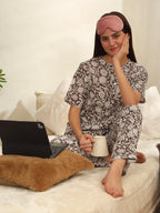 Sweet Dreams Women Printed Pyjama Set Coffee