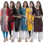Pinkmint Womens Crepe Digital Print Straight Kurta [Pack of 6]