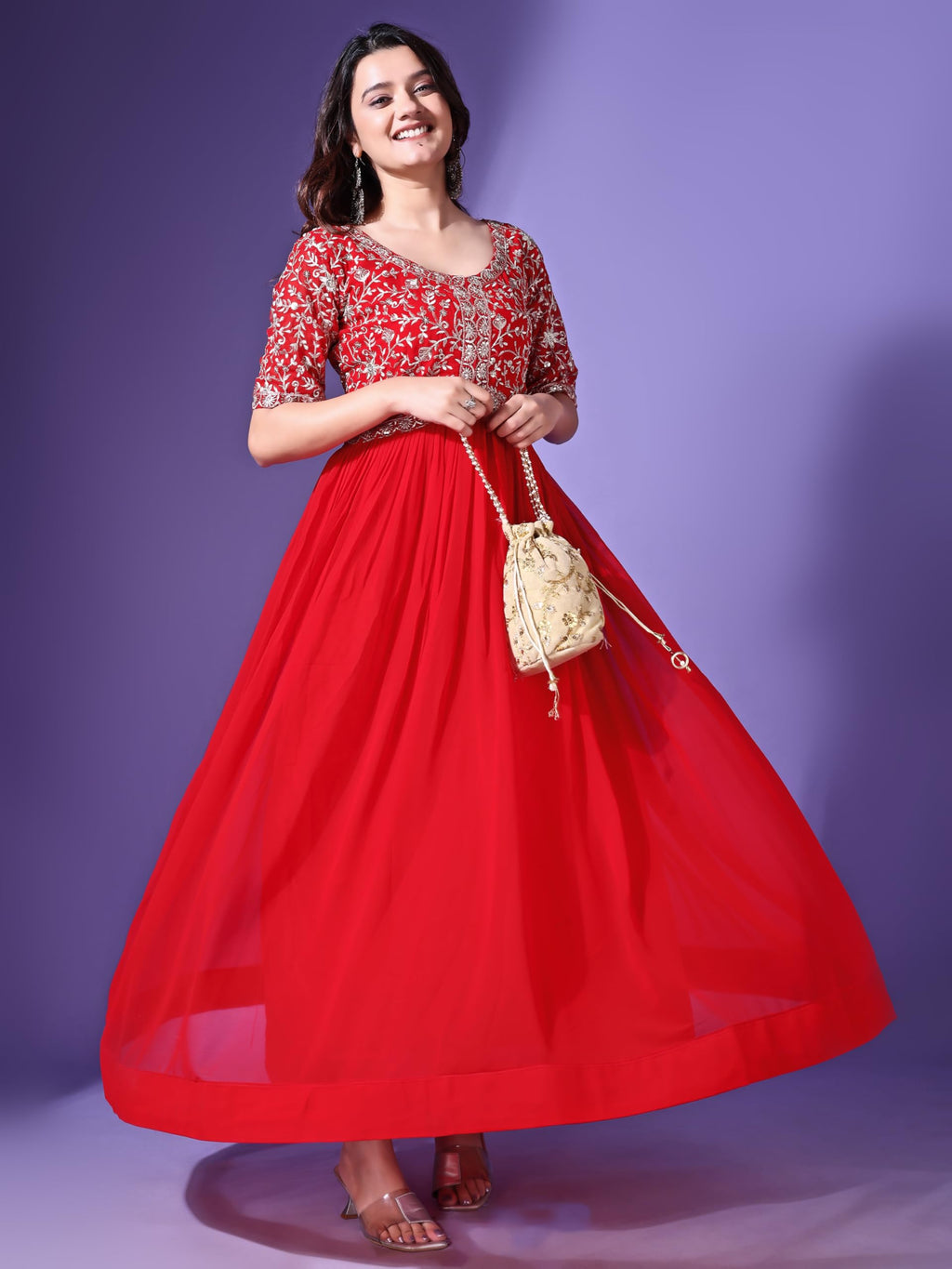 Wedani Georgette Embroidered Long Gown for Women