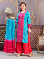 Aarika Girls Ethnic Wear Rama-Rani Colour Foil Print Rayon Kurti-8-15 Years (KURTI-TR-K-859)
