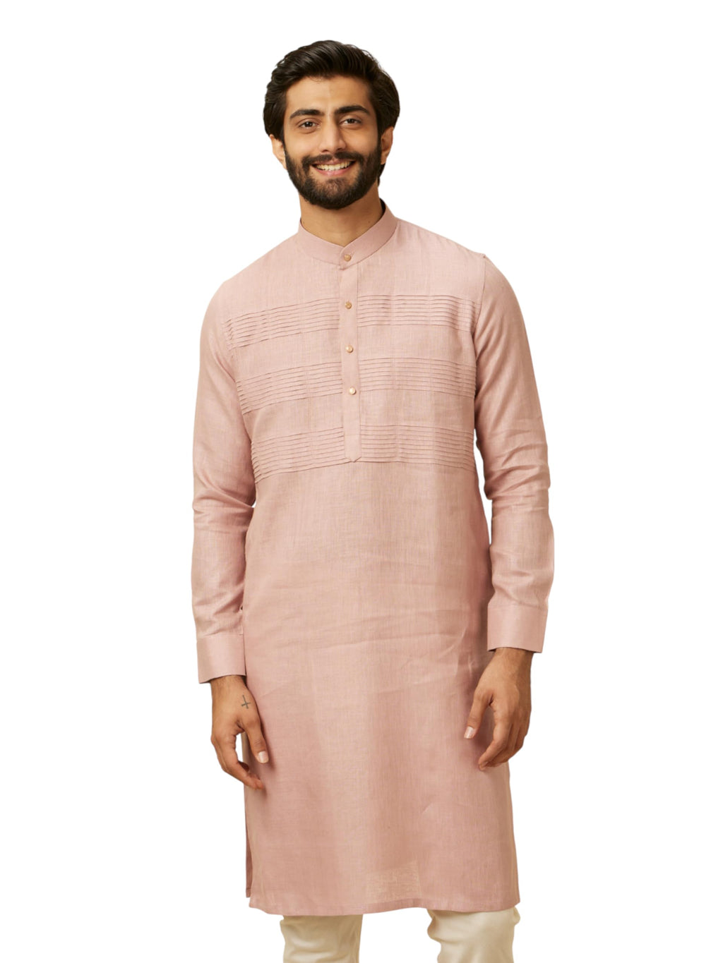 Manyavar Pink Linen Embroidery Kurtas