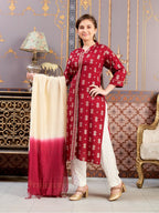 Aarika Girls Ethnic Wear Maroon-Off White Colour Foil Print Rayon Kurti Pant Set-8-15 Years (Kp-Sd-2944)