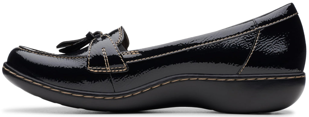 Clarks Women's Ashland Bubble Loafer, Black Crinkle Patent Synthetic, 8.5 M US