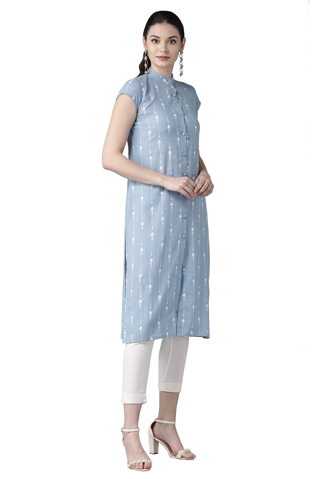 See Designs Women Blue & White Khari Print Straight Kurta