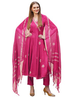 ANNI DESIGNER Women s Anarkali Printed Rayon Blend Kurta with Pants and Dupatta, Pink, XL