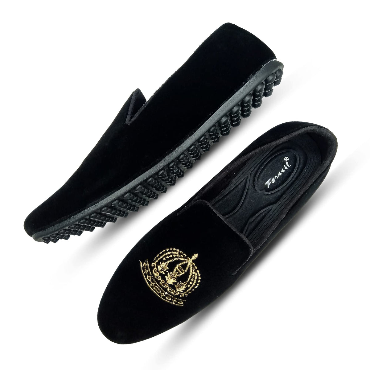 FORSSIL Men Embroidery Worked Casual Velvet Loafer for Party Travel Office and Fun (FSL2164) Black 6