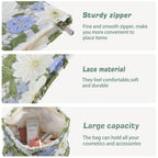 ZLFSRQ Lace Flower Makeup Bag Travel Cute Floral Cosmetic Bags for Women Large Makeup Pouch Zipper Cosmetic Pouch for Purse Aest