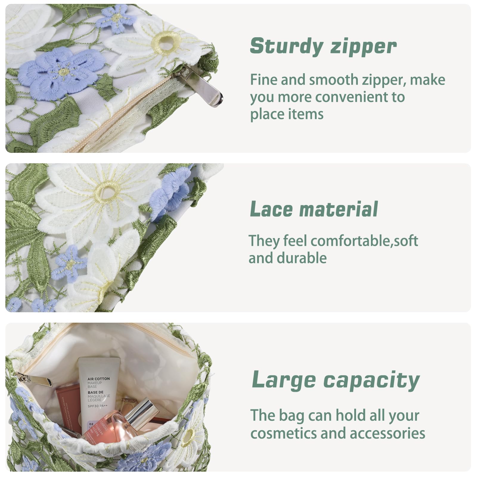 ZLFSRQ Lace Flower Makeup Bag Travel Cute Floral Cosmetic Bags for Women Large Makeup Pouch Zipper Cosmetic Pouch for Purse Aest
