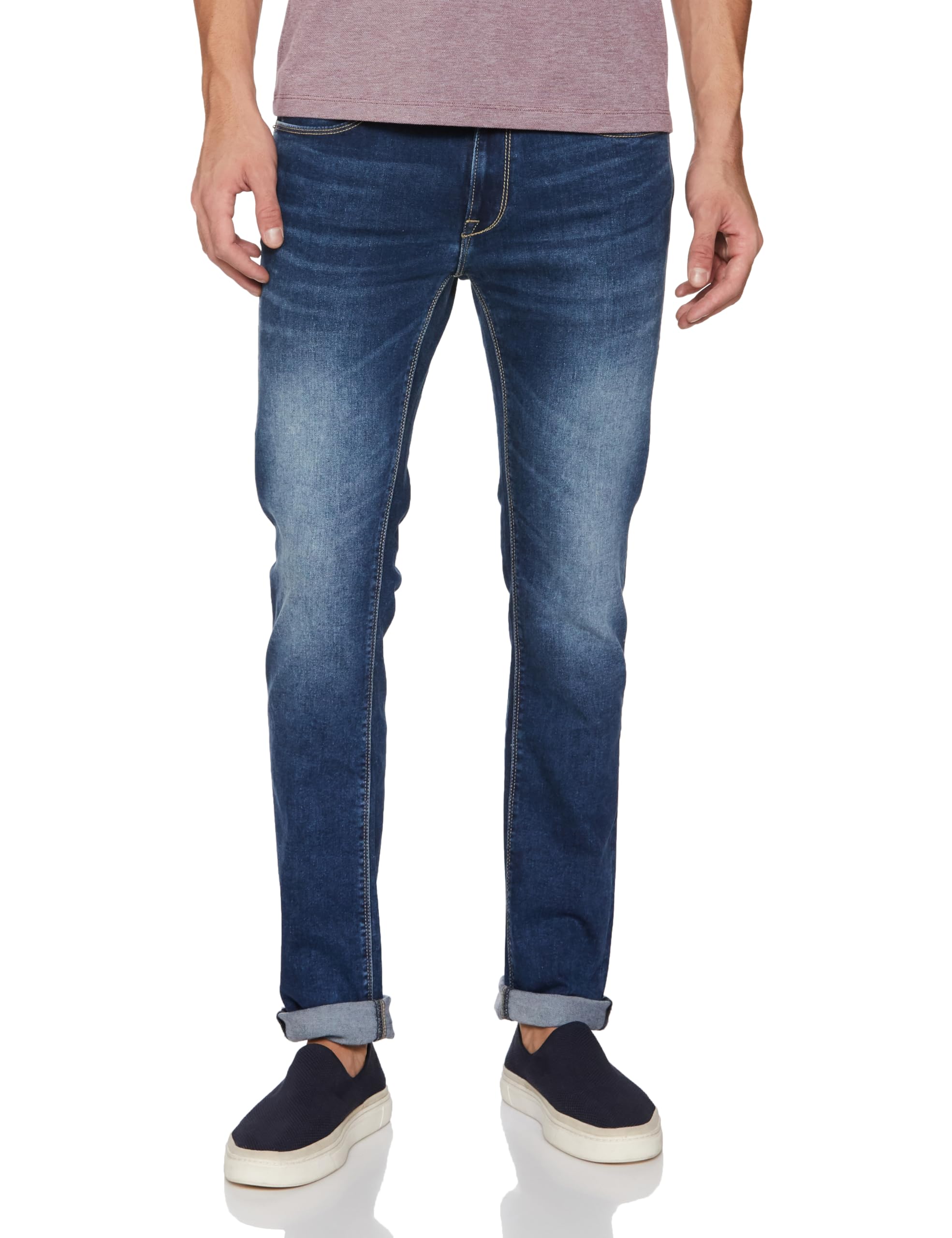 Pepe Jeans Men Mid Rise Slim Jeans (Pm208489Q033_Dark Used_Blue, 34