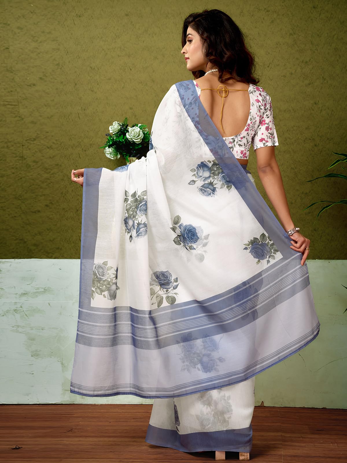 Satrani WomenS Chanderi Cotton Printed Ready To Wear One Minute Pre Pleated Readymade Saree With Unstitched Blouse Piece (32Rs2