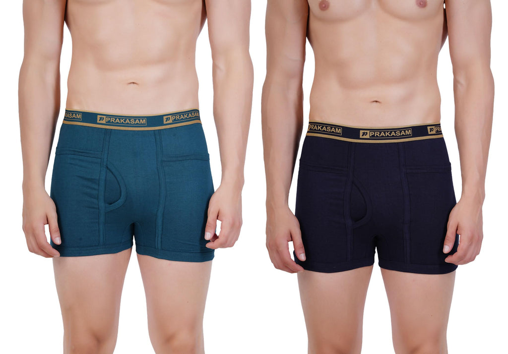 PRAKASAM COTTON -Marlow Mens 100% Pure Combed Cotton Outer Elastic Pocket Trunks (Pack of 2)