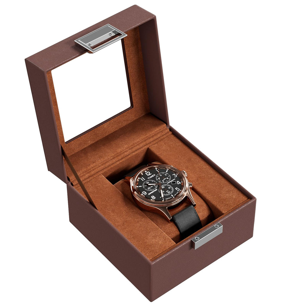ProCase Single Watch Box for Men - Storage Holder Organizer With Glass Lid, 1 Slot Display Case - Espresso