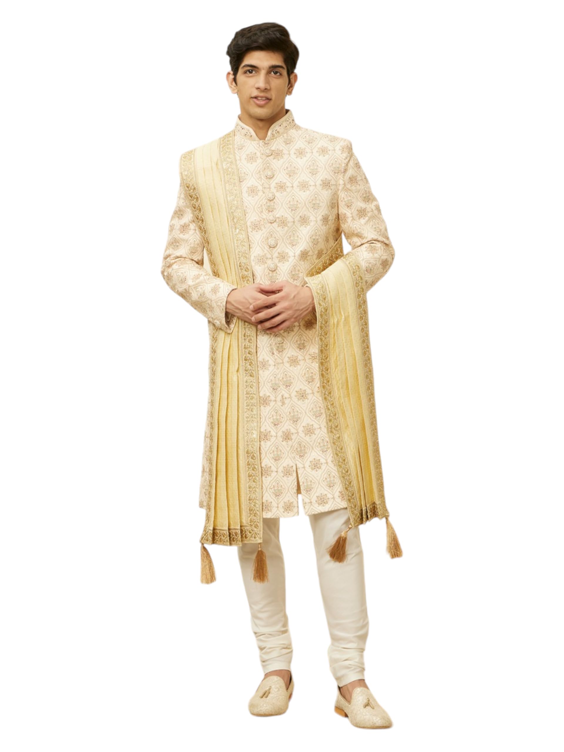 Manyavar Sand Beige Bel Buti Patterned Dupatta