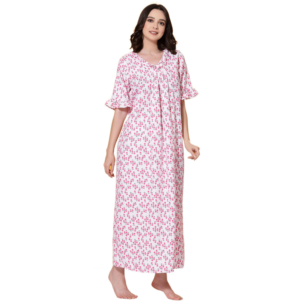 OOMPH! Cotton Blend Nighty for Womens | Night Gown | Nighty | Nightdress | Maxi Dress | Sleepwear | Gown for Women | Nighties |