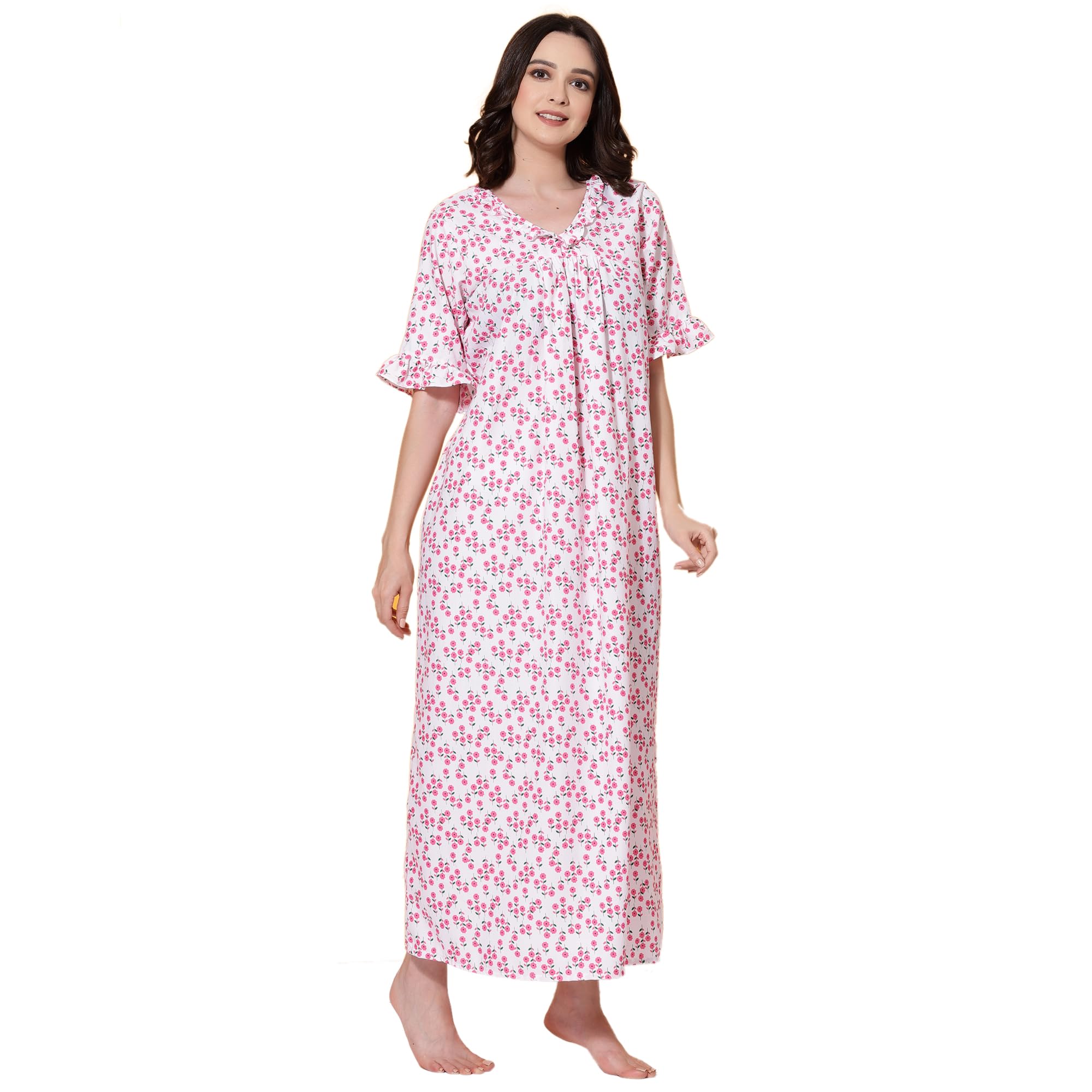OOMPH! Cotton Blend Nighty for Womens | Night Gown | Nighty | Nightdress | Maxi Dress | Sleepwear | Gown for Women | Nighties |