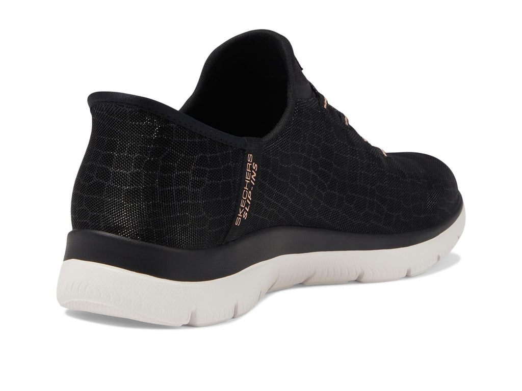 Skechers Women's Hands Free Slip-ins Summits Classy Night Sneaker, Black Rose Gold, 7.5