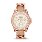 Fossil Women's Riley Quartz Stainless Steel and Leather Multifunction Watch, Color: Rose Gold, Sand (Model: ES3466)