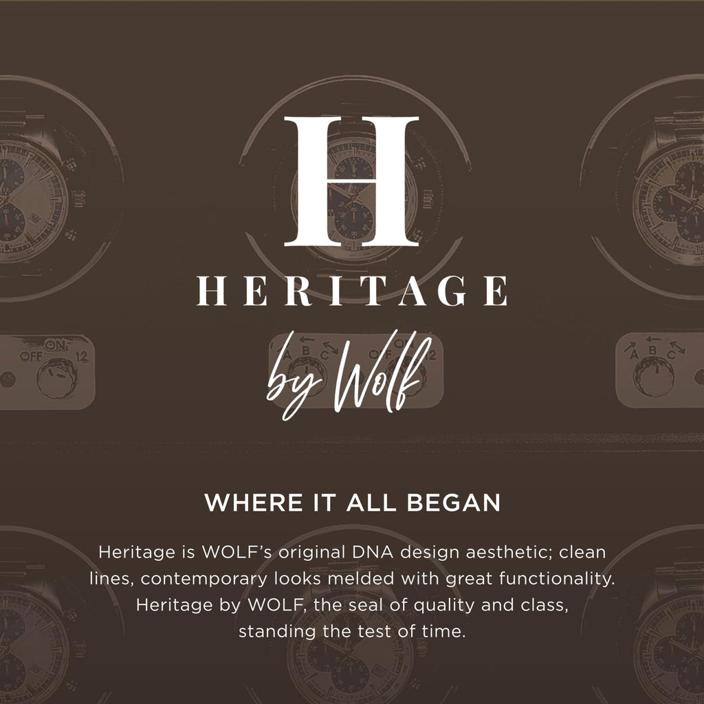 WOLF Heritage Single Winder with Glass Cover, Black - Secure Fit with Patented Lock-in Dynamic Cuff - for Bigger, Heavier Watche