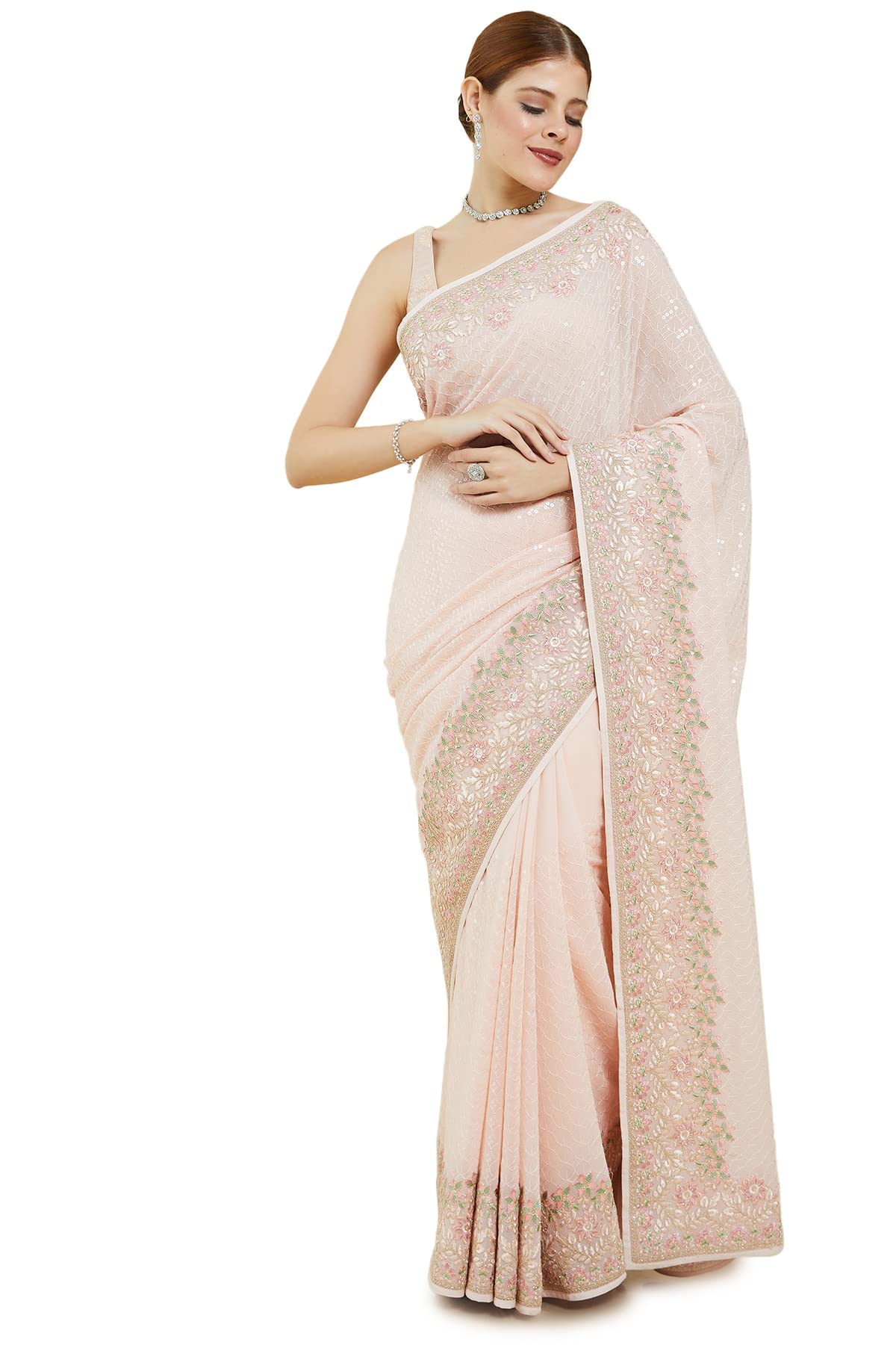 Soch Women Georgette Saree with Floral Embroidery and Sequins