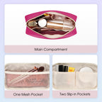 Wandering Nature Makeup Bag for Purse Cosmetic Bags for Women Make Up Organizer Travel Pouch with Slip-in Pockets Eco Vegan Leat