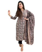 ANNI DESIGNER Womens Rayon Blend Straight Printed Kurta with Pant & Dupatta (VAARAHI Black_XL_Black_X-Large)